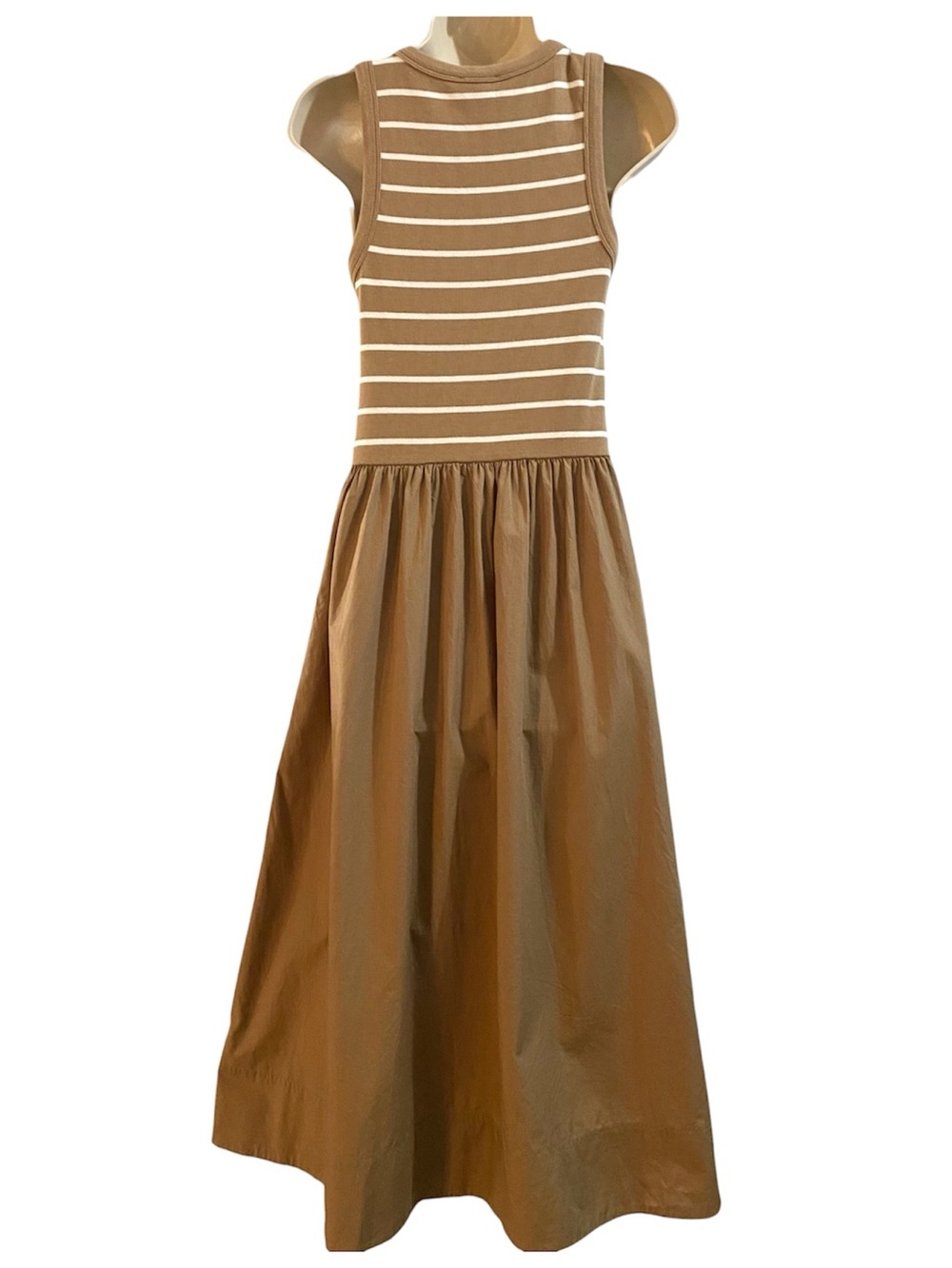 ME + EM Striped Maxi Dress 6 Brown White Fit Flare Coastal French Girl Vacation - Picture 8 of 16